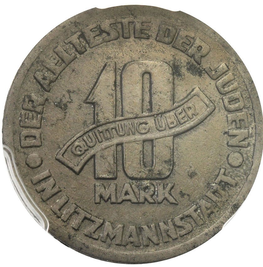 Getto Łódź. 10 Marek 1943 Magnez PCGS AU